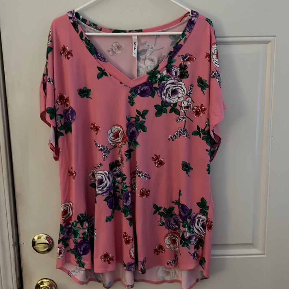 Pink with flowers women blouse